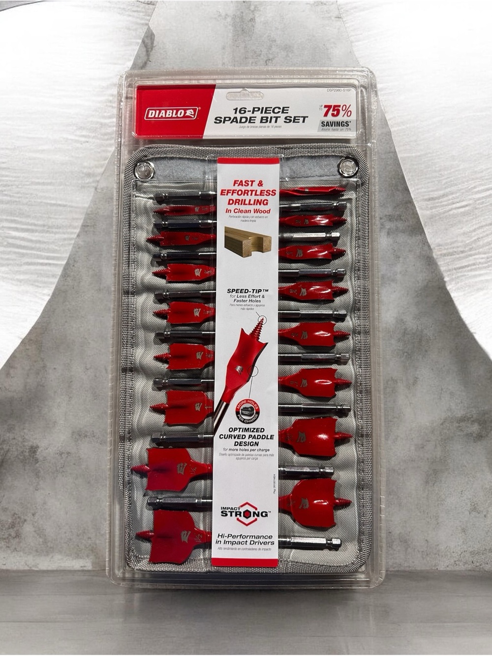 Diablo 16-Piece Red Spade Bit Set with case